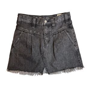 Free People Jean Skirt Women's Boho Faded Black Pleated Raw Festival Mini Yoke